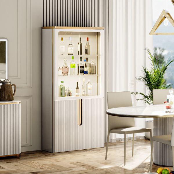 Simple Design White Glass Display Wine Rack Dining Room Furniture Modern Luxury Living Room Wooden Home Bar Wine Cabinet