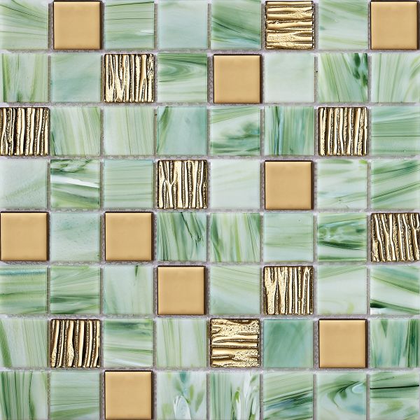 Green Acid-resistant and Non-slip 304x304mm Interior Wall Glass Mosaics For Renovation
