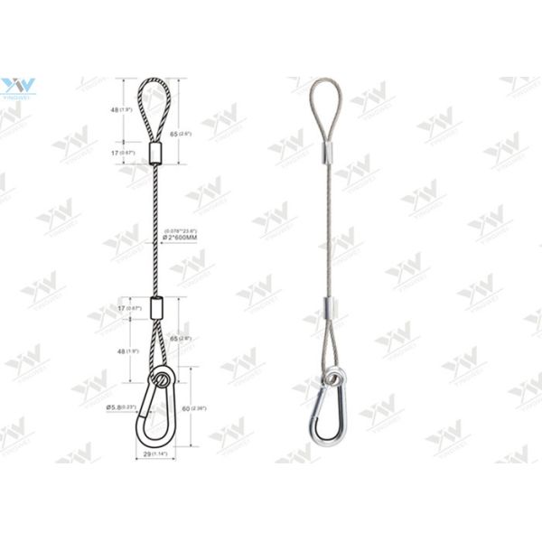Hook End Wire Rope Sling Ø 2.0 MM Steel Safe Rope With Loop End , Snap Hook
