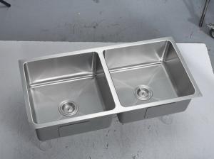China Handmade Double Basin Undermount Stainless Steel Kitchen Sink Cabinet on sale