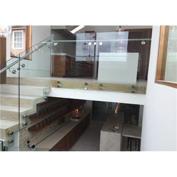 Indoor Side Mount Frameless Glass Railing Glass Stair Balustrade Systems Customized Size