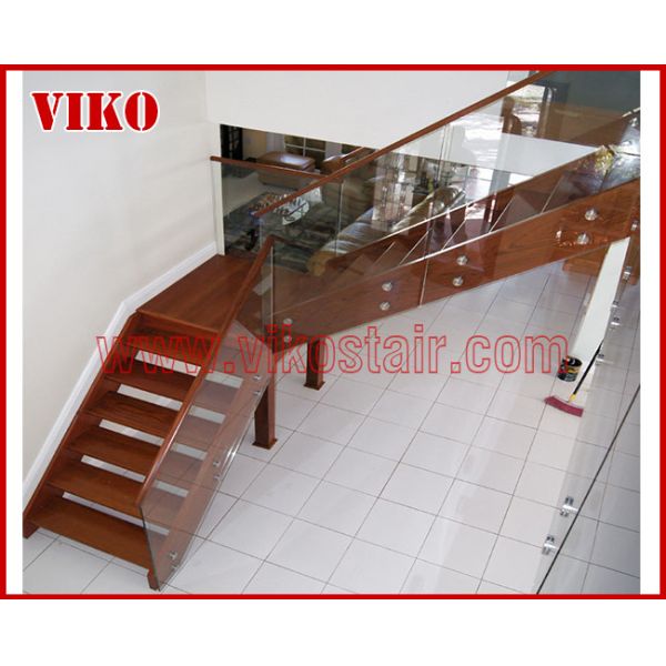 Solid Wood Staircase VK95S  American Handrail Tread American ,Railing tempered glass, Handrail b eech Stringer,carbon