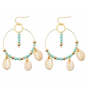 Cheap Rice Beads Dangle Tassel Earrings Round Pearl Shell Enamel Hoop Earrings For Women for sale