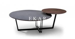 Cheap Contemporary Stainless Steel Frame Round Wooden And Glass Coffee Table for sale