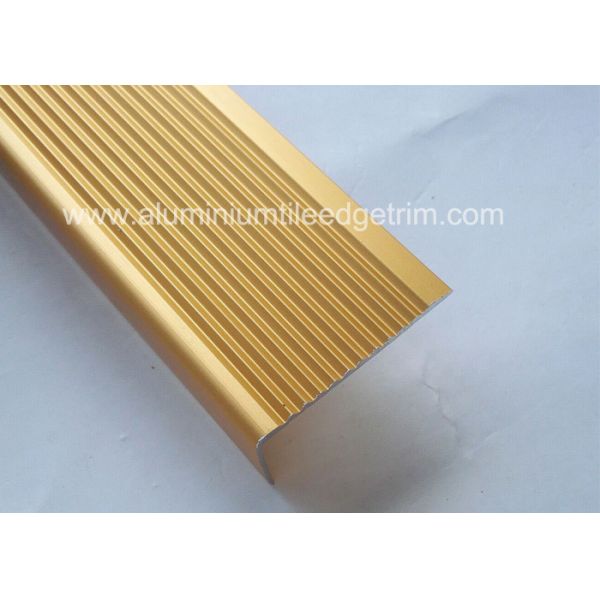 Solid Anodized Brass Aluminum Stair Nosing Profiles , Metal Stair Nosing For Wood Stairs