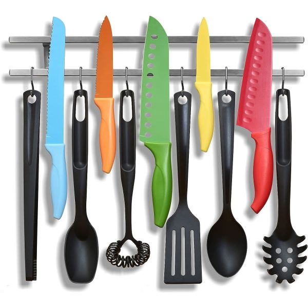 Modern Kitchenroom Block Tube Stainless Steel Magnetic Knife Holder with Hanger Hook