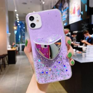 Cheap 40grams Designer Cell Phone Cases Glitter With Makeup Mirror Kickstand for sale
