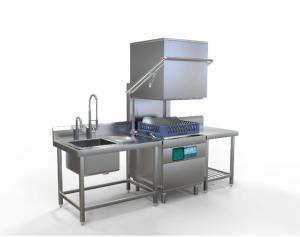 China Silver Industrial Dishwasher Conveyor 380V Commercial Hood Type Dishwasher on sale