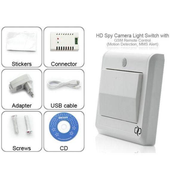 HD Spy Camera Light Switch with GSM Remote Control (Motion Detection, GSM MMS Video Alarm)