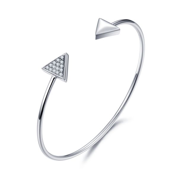 1.5mm Round CZ Handmade Sterling Silver Bangle Bracelets 5.40g