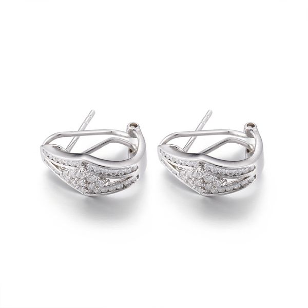 3.13g Sterling Silver Oval Hoop Earrings Rhombus Cubic Zirconia Square Stud