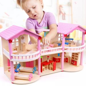 Cheap 24cm Pink Mini Wooden Doll House Toys Traditional Colored for sale