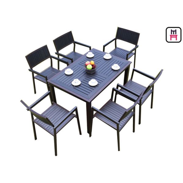 1 By 4 / 6 Outdoor Restaurant Tables Sets Plastic Wood Metal Frame Patio Dining Furniture