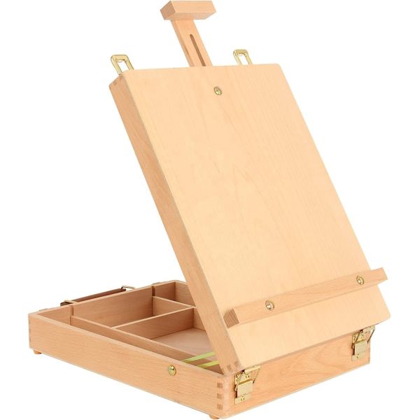 Customized Art Supplies Box Easel Sketchbox Painting Storage Box, Adjust Wood Tabletop Easel for Drawing & Sketching Student