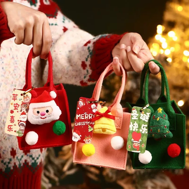 Christmas Felt Gift Bags With Plush Holiday Ornaments For Seasonal Gifting