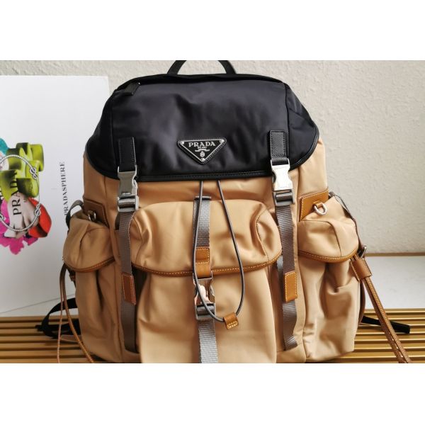 Saffiano Leather Apricot Luxury Brand Backpack With Multiple Pockets