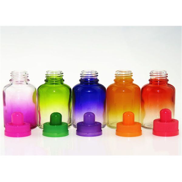 Round Color Gradient Glass Small Dropper Bottles , Olive Oil Glass Bottles With Sharp Pipette