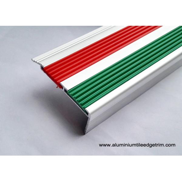 2.5m Length Aluminum Stair Tread Nosing With 2 PVC Vinyl Insert Red And Green