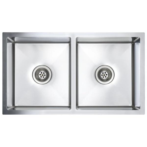 18 Gauge Kitchen Stainless Steel Two Bowl Sink Undermount Zero Radius