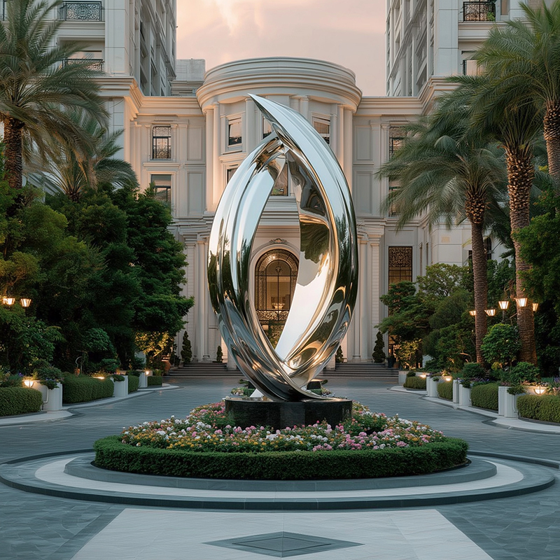 Large Mirror Polished Sculpture Contemporary Metal Art for Hotel Entrance