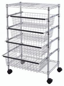 Cheap SS304 Wire Utility Cart With 4 Adjustable Drawers & Wheels for Easier Mobility for sale