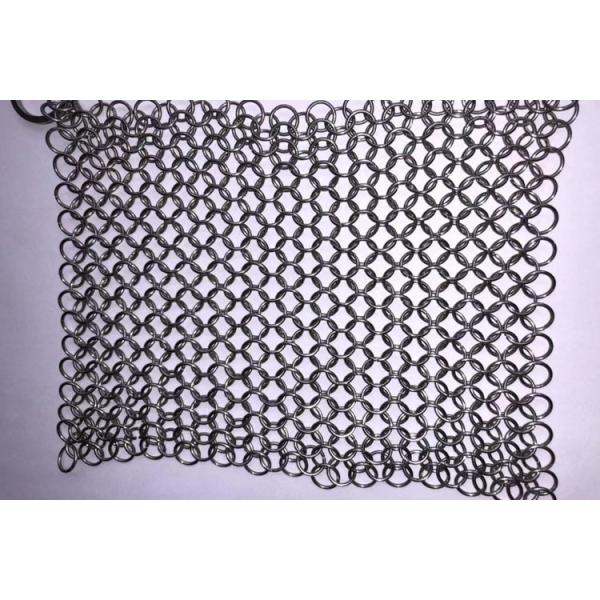 304 316 Stainless Steel Chainmail Cast Iron Scrubber 7 / 8 Inch For Kitchen