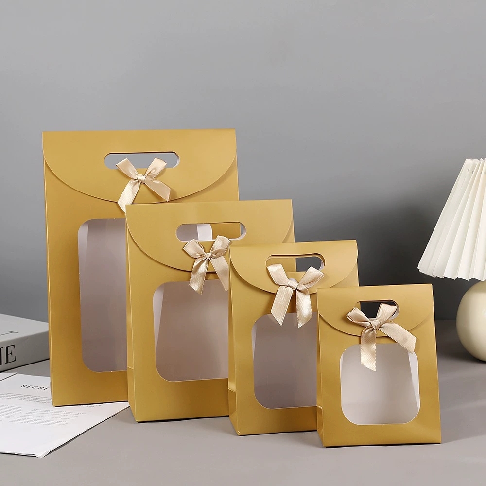 Paper Gift Bags with Window and Die Cut Handle for Retail Packaging