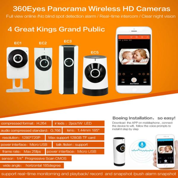EC5 720P Fisheye Panorama WIFI P2P IP Camera IR Night Vision CCTV DVR Wireless Remote Surveillance on iOS/Android App