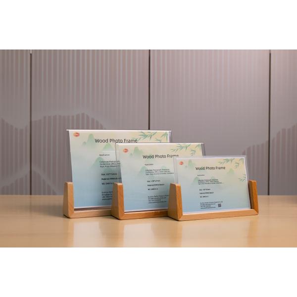 Crystal Mini Menu Stand Acrylic Photo Frame Sign Holder With Walnut Wood Base