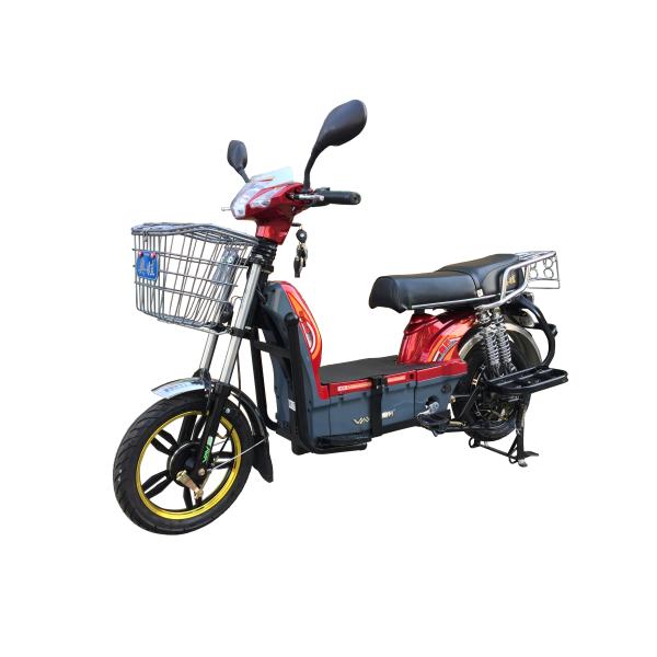 450W Adult Electric Bicycle Red Battery Operated Bikes With Motorcyle Seat Steel Frame