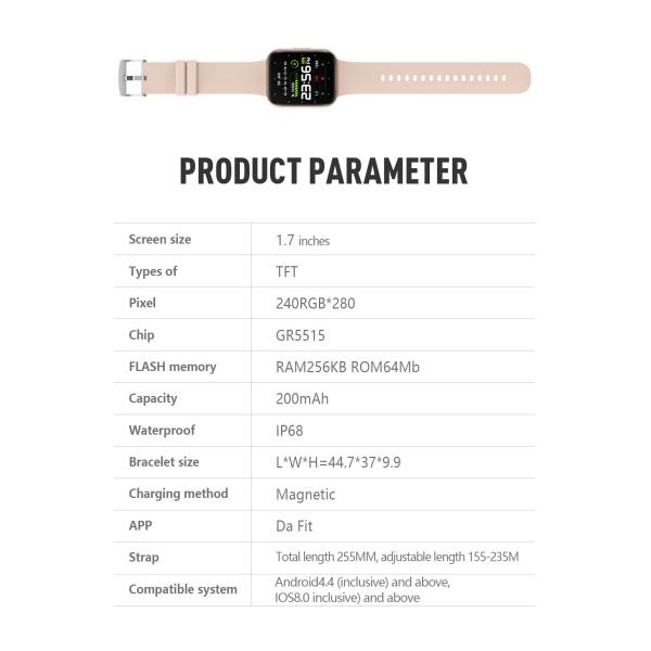 1.69inch Square Screen Smartwatch For Sleep Heart Rate And Exercise Monitoring