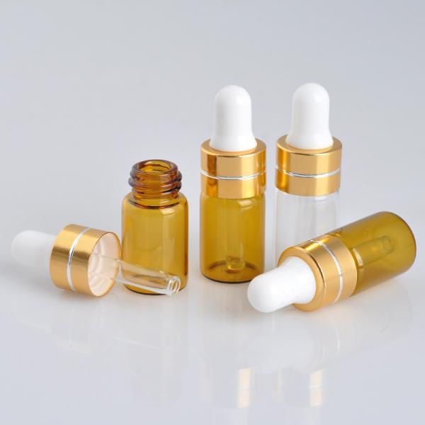 1ml 2ml 3ml 5ml Diameter 16mm Amber Dropper Bottles Vials With Gold Cap