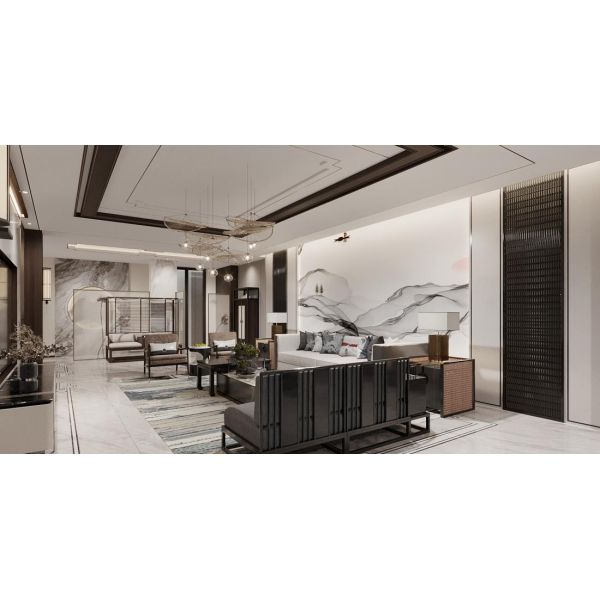 OEM/ODM CUSTOM FURNITURE MANUFACTURE DINGHAO MODERN NEW CHINESE STYLE LIVING ROOM FURNITURE SET LUXURY SECTIONAL FABRIC FURNITURE FOR HOTEL LOBBY & VILLA