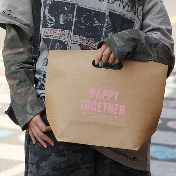 Kraft Paper Shopping Bags with Die Cut Handle for Bakery Takeout