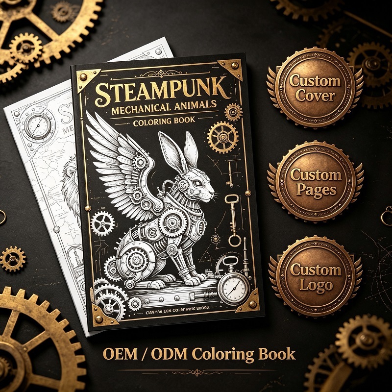 Steampunk Mechanical Animals Coloring Book Hardcover For Stress Relief