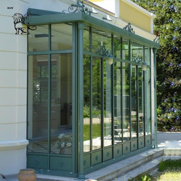 Wrought Iron Sun Room Greenhouse Green Metal Bay Window Entrance Doors Living Room Balcony