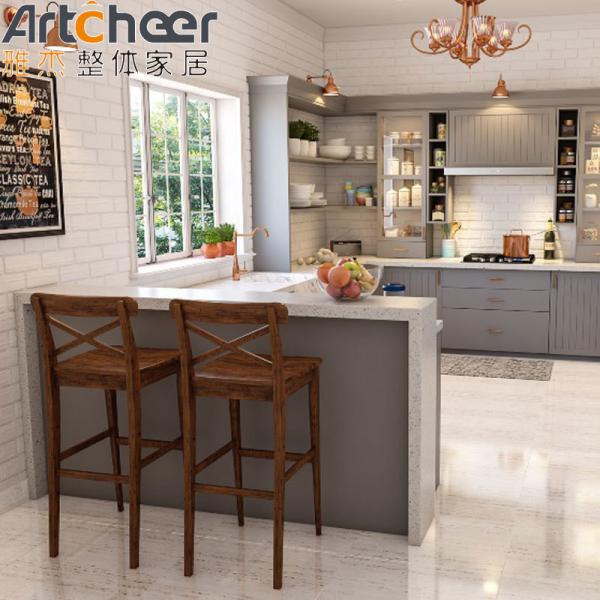 Cream Color Modern Kitchen Cabinets with Plywood Carcase and Solid Surface Countertop