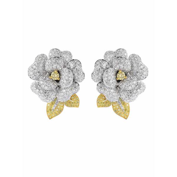 Camellia Ear Clip Ear Ring Design 18k White Gold Diamond Earrings For Women