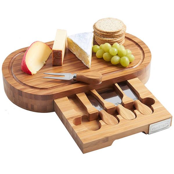Outdoor Indoor Bamboo Cheese Board Cutlery Knife Set With Laser Or Burned Logo