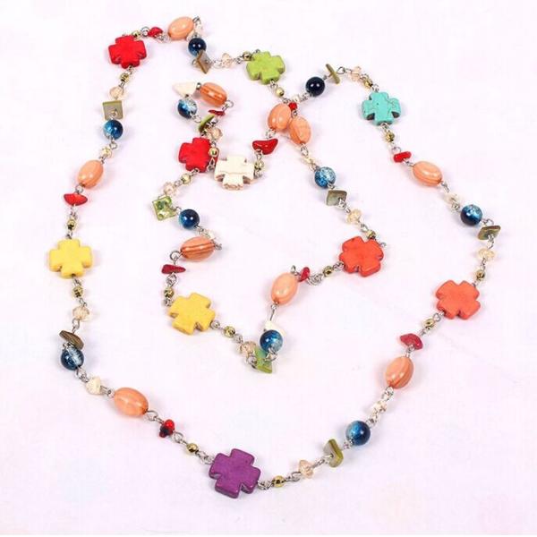 Bohemian cross-color semi-precious jewelery mixed ethnic sweater chain necklace LuoShi