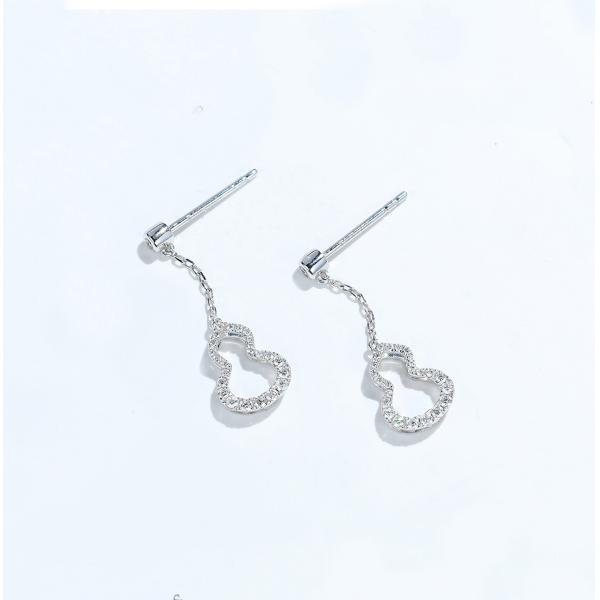 Lucky Stone 18K Gold Diamond Dangle Earrings 1.0g Gourd Shaped Engagement Gift