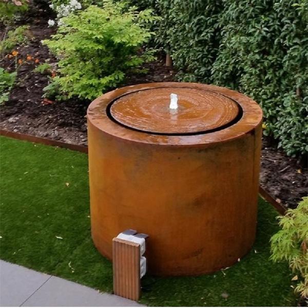 Round Water Table Corten Steel Water Fountain Outdoor Poor Decoration