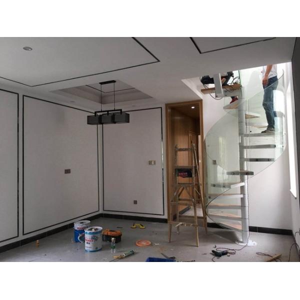Spiral Staircase VH09S  Spiral Stainless Steel Stair Tread Beech Curved Glass Handrail 304 Stainless Steel Railing Glass