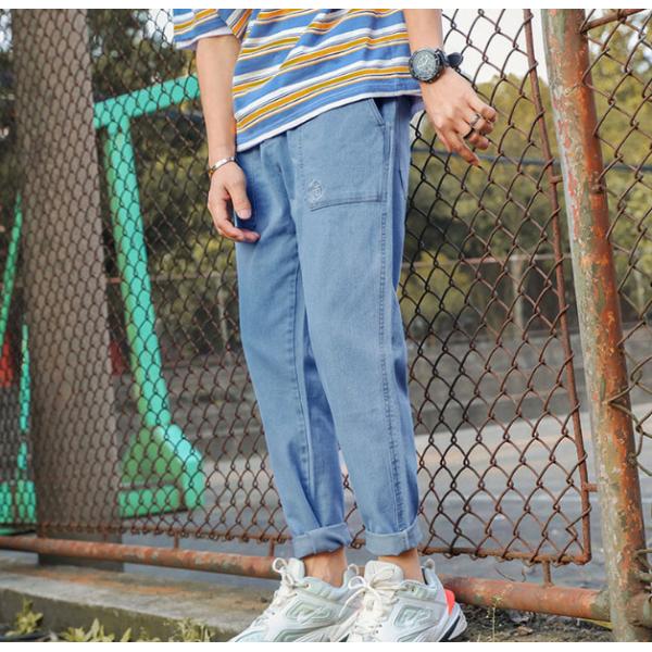 Spring Summer Harem Men Denim Pants Drawstring Waist Jeans With Large Pockets