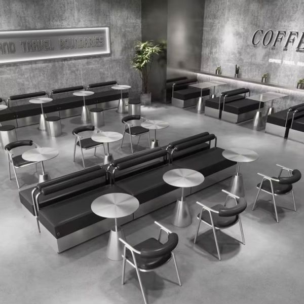 Industrial Style Cafe Tables Chairs Wall-Mounted Deck Sofa for Milk Tea Shops Dessert Shops Restaurants Made of Durable Metal