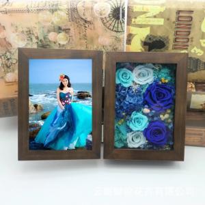 China Luxury Gift Walnut Wood Photo Frame Preserved Flower Photo Frame For Lover Home Decoration on sale