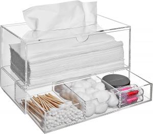 Cheap Stackable Acrylic Boxes Containers Countertop Bins Tissue Bathroom Drawer Cosmetic 9.3x5x6.3inches for sale