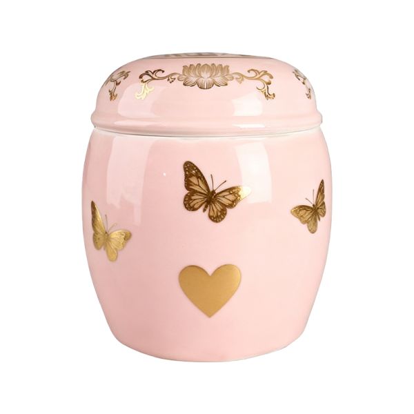 Ceramic Funeral Urns Supplier Pink Glaze Gold Detail