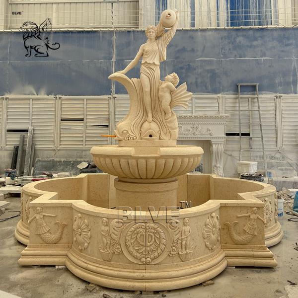 Marble Outdoor Fountains Life Size Greek Woman Pouring Water Fountain Sculpture Large Beige Stone Handcarved Garden