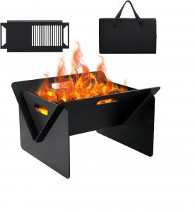 China 18 inch Folding Outdoor Fire Pit Black Power Coating Wood Burning Stove for BBQ Camping on sale